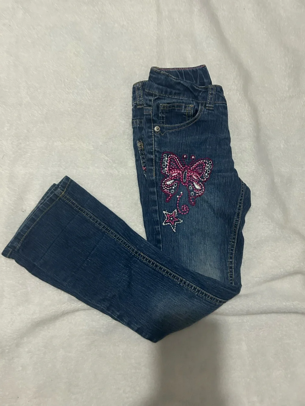 Cherokee Dark Blue Jeans with Pink Embroidered Butterfly